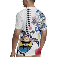 Hawaiian and Japanese Together Rugby Jersey Japanese Culture and Turtle Kakau Tattoo White Color