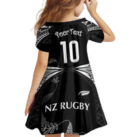 New Zealand Rugby Custom Family Matching Tank Maxi Dress and Hawaiian Shirt Aotearoa Armour Blacks Silver Ferns - Polynesian Pride