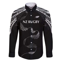New Zealand Rugby Custom Family Matching Tank Maxi Dress and Hawaiian Shirt Aotearoa Armour Blacks Silver Ferns - Polynesian Pride