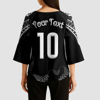 New Zealand Rugby Custom Kimono Sleeve Blouse Aotearoa Armour Blacks Silver Ferns - Polynesian Pride