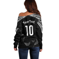 New Zealand Rugby Custom Off Shoulder Sweater Aotearoa Armour Blacks Silver Ferns - Polynesian Pride