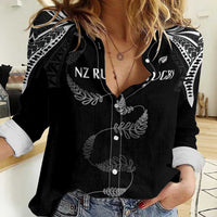 New Zealand Rugby Custom Women Casual Shirt Aotearoa Armour Blacks Silver Ferns - Polynesian Pride