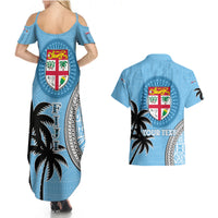 Personalised Fiji Couples Matching Summer Maxi Dress and Hawaiian Shirt Tapa Pattern Fijian Coat of Arms and Palm Tree LT03 - Polynesian Pride