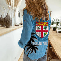 Personalised Fiji Women Casual Shirt Tapa Pattern Fijian Coat of Arms and Palm Tree LT03 - Polynesian Pride