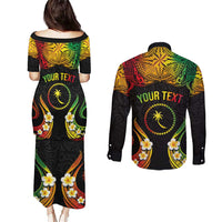 Personalised Chuuk Independence Day Couples Matching Puletasi and Long Sleeve Button Shirt Polynesian Tattoo and Plumeria Reggae Color LT03 - Polynesian Pride