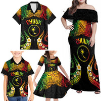 Personalised Chuuk Independence Day Family Matching Off Shoulder Maxi Dress and Hawaiian Shirt Polynesian Tattoo and Plumeria Reggae Color LT03 - Polynesian Pride
