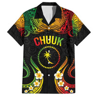 Personalised Chuuk Independence Day Family Matching Off Shoulder Maxi Dress and Hawaiian Shirt Polynesian Tattoo and Plumeria Reggae Color LT03 Dad's Shirt - Short Sleeve Reggae - Polynesian Pride