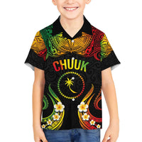 Personalised Chuuk Independence Day Family Matching Off Shoulder Maxi Dress and Hawaiian Shirt Polynesian Tattoo and Plumeria Reggae Color LT03 Son's Shirt Reggae - Polynesian Pride