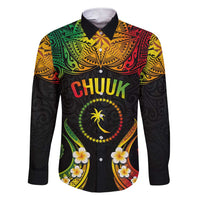 Personalised Chuuk Independence Day Family Matching Short Sleeve Bodycon Dress and Hawaiian Shirt Polynesian Tattoo and Plumeria Reggae Color LT03 Dad's Shirt - Long Sleeve Reggae - Polynesian Pride