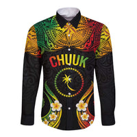 Personalised Chuuk Independence Day Long Sleeve Button Shirt Polynesian Tattoo and Plumeria Reggae Color LT03 Unisex Reggae - Polynesian Pride