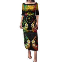 Personalised Chuuk Independence Day Puletasi Polynesian Tattoo and Plumeria Reggae Color LT03 Long Dress Reggae - Polynesian Pride