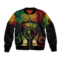 Personalised Chuuk Independence Day Sleeve Zip Bomber Jacket Polynesian Tattoo and Plumeria Reggae Color LT03 Unisex Reggae - Polynesian Pride
