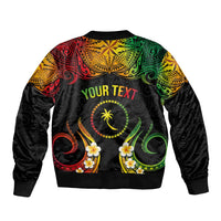 Personalised Chuuk Independence Day Sleeve Zip Bomber Jacket Polynesian Tattoo and Plumeria Reggae Color LT03 - Polynesian Pride