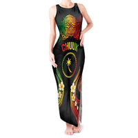 Personalised Chuuk Independence Day Tank Maxi Dress Polynesian Tattoo and Plumeria Reggae Color