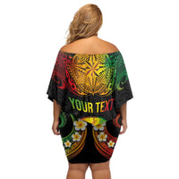 Personalised New Caledonia Independence Day Off Shoulder Short Dress Polynesian Tattoo and Plumeria Reggae Color