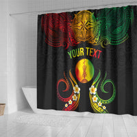 Personalised New Caledonia Independence Day Shower Curtain Polynesian Tattoo and Plumeria Reggae Color