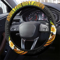 New Caledonia Independence Day Steering Wheel Cover Polynesian Tattoo and Plumeria Reggae Color LT03 - Polynesian Pride
