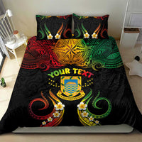 Personalised Tuvalu Independence Day Bedding Set Polynesian Tattoo and Plumeria Reggae Color