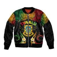 Personalised Tuvalu Independence Day Bomber Jacket Polynesian Tattoo and Plumeria Reggae Color LT03 Unisex Reggae - Polynesian Pride