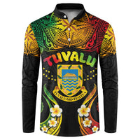 Personalised Tuvalu Independence Day Button Sweatshirt Polynesian Tattoo and Plumeria Reggae Color