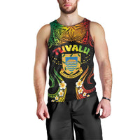 Personalised Tuvalu Independence Day Men Tank Top Polynesian Tattoo and Plumeria Reggae Color