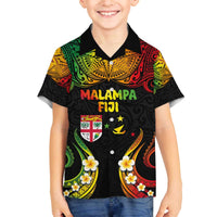 Personalised Malampa Fiji Day Family Matching Off The Shoulder Long Sleeve Dress and Hawaiian Shirt Polynesian Tattoo and Plumeria Reggae Color