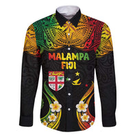 Personalised Malampa Fiji Day Family Matching Tank Maxi Dress and Hawaiian Shirt Polynesian Tattoo and Plumeria Reggae Color LT03 Dad's Shirt - Long Sleeve Reggae - Polynesian Pride