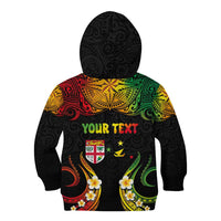 Personalised Malampa Fiji Day Kid Hoodie Polynesian Tattoo and Plumeria Reggae Color