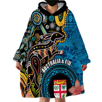 Fiji and Australia Kangaroos Wearable Blanket Hoodie Indigenous Aboriginal and Fijian Masi Tribal Tattoo