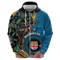 Fiji and Australia Kangaroos Zip Hoodie Indigenous Aboriginal and Fijian Masi Tribal Tattoo LT03 - Polynesian Pride
