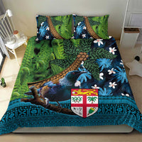 Fiji and New Zealand Tui Bird Bedding Set Koru Fern Leafs and Palm Tree With Plumeria