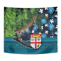 Fiji and New Zealand Tui Bird Tapestry Koru Fern Leafs and Palm Tree With Plumeria
