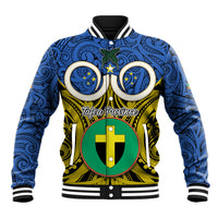 Vanuatu Tafea Province Baseball Jacket Pig Tusk Mix Maori Pattern and Namele Leaf LT03 Unisex Blue - Polynesian Pride