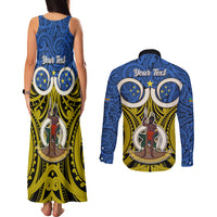 Personalised Vanuatu Tafea Province Couples Matching Tank Maxi Dress and Long Sleeve Button Shirts Pig Tusk Mix Maori Pattern and Namele Leaf LT03 - Polynesian Pride