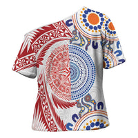 Tongan and Australian Culture Together Cross Shoulder Shirt Ngatu Art Tribal Aboriginal Tattoo Pattern - Polynesian Pride