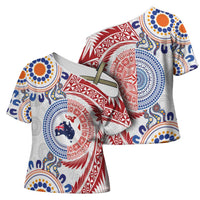 Tongan and Australian Culture Together Cross Shoulder Shirt Ngatu Art Tribal Aboriginal Tattoo Pattern - Polynesian Pride