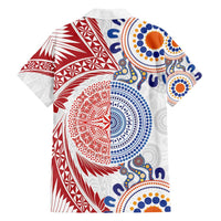 Tongan and Australian Culture Together Family Matching Off Shoulder Short Dress and Hawaiian Shirt Ngatu Art Tribal Aboriginal Tattoo Pattern - Polynesian Pride