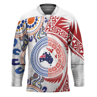 Tongan and Australian Culture Together Hockey Jersey Ngatu Art Tribal Aboriginal Tattoo Pattern - Polynesian Pride