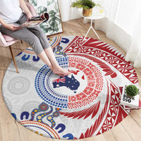Tongan and Australian Culture Together Round Carpet Ngatu Art Tribal Aboriginal Tattoo Pattern - Polynesian Pride