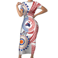 Tongan and Australian Culture Together Short Sleeve Bodycon Dress Ngatu Art Tribal Aboriginal Tattoo Pattern - Polynesian Pride