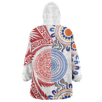 Tongan and Australian Culture Together Wearable Blanket Hoodie Ngatu Art Tribal Aboriginal Tattoo Pattern - Polynesian Pride