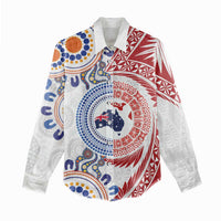 Tongan and Australian Culture Together Women Casual Shirt Ngatu Art Tribal Aboriginal Tattoo Pattern - Polynesian Pride