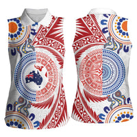 Tongan and Australian Culture Together Women Sleeveless Polo Shirt Ngatu Art Tribal Aboriginal Tattoo Pattern - Polynesian Pride