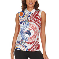 Tongan and Australian Culture Together Women Sleeveless Polo Shirt Ngatu Art Tribal Aboriginal Tattoo Pattern - Polynesian Pride