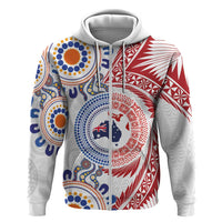 Tongan and Australian Culture Together Zip Hoodie Ngatu Art Tribal Aboriginal Tattoo Pattern - Polynesian Pride