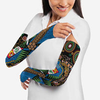 Fijian and Australian Culture Together Arm Sleeves Aboriginal Art and Tapa Motifs with Kangaroo and Palm Tree - Polynesian Pride