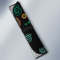 Fijian and Australian Culture Together Auto Sun Shade Aboriginal Art and Tapa Motifs with Kangaroo and Palm Tree - Polynesian Pride