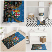 Fijian and Australian Culture Together Bathroom Set Aboriginal Art and Tapa Motifs with Kangaroo and Palm Tree - Polynesian Pride