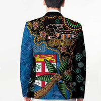 Fijian and Australian Culture Together Blazer Aboriginal Art and Tapa Motifs with Kangaroo and Palm Tree - Polynesian Pride