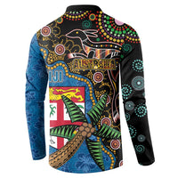 Fijian and Australian Culture Together Button Sweatshirt Aboriginal Art and Tapa Motifs with Kangaroo and Palm Tree - Polynesian Pride